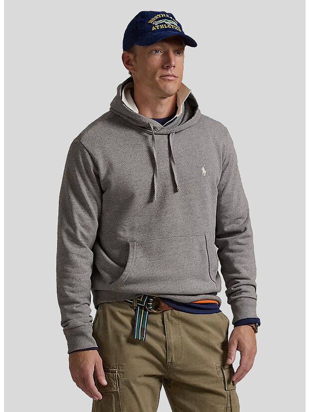 FELPA HOODIE CON LOGO RICAMATO, DARK VINTAGE HEATHER, large