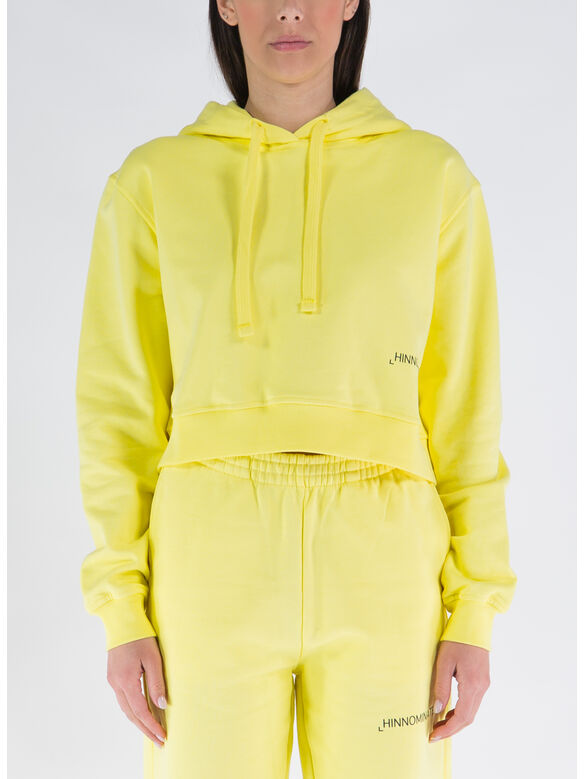 FELPA CROP CON CAPPUCCIO, GIALLO, medium