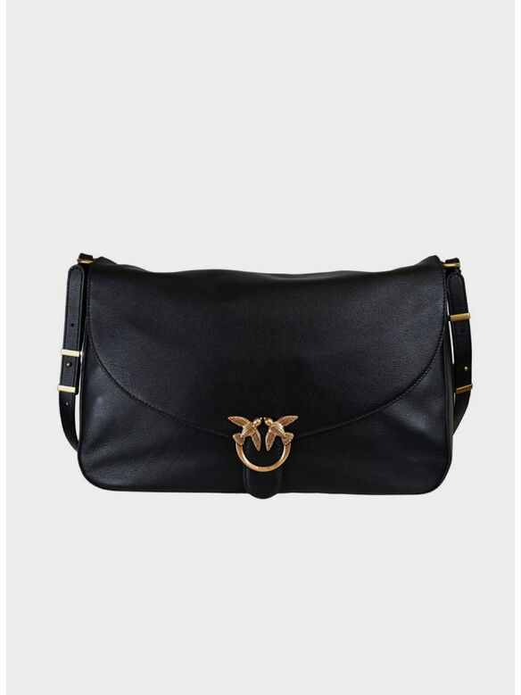 BORSA LOVE SATCHEL BIG VITELLO, Z99Q NERO-ANTIQUE GOLD, medium