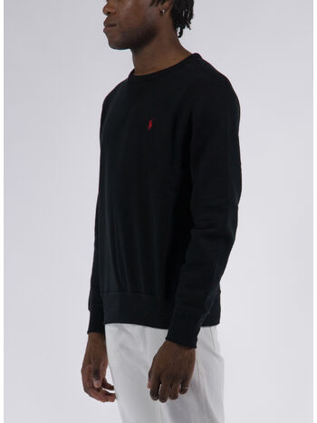 FELPA GIROCOLLO CON LOGO RICAMATO, POLO BLACK, small