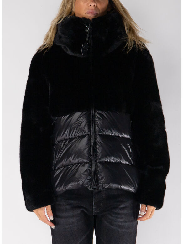 GIUBBOTTO IN NYLON CON PELLICCIA ECO FANEVIL, 999 NERO, medium