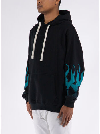 FELPA NERA CON FIAMME VERDI, , small