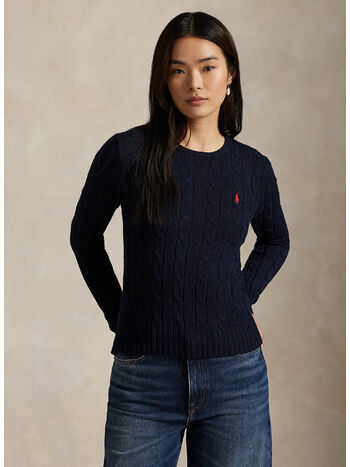 MAGLIONE A GIROCOLLO IN COTONE A TRECCE, HUNTER NAVY, small