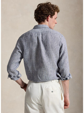 CAMICIA IN LINO A RIGHE SLIM-FIT, 7188G NEW CLASSIC NAVY WHITE, small