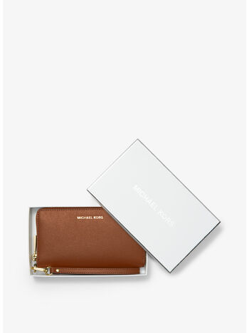 POCHETTE DA POLSO GRANDE IN PELLE A GRANA INCROCIATA PER SMARTPHONE, 230 LUGGAGE, small