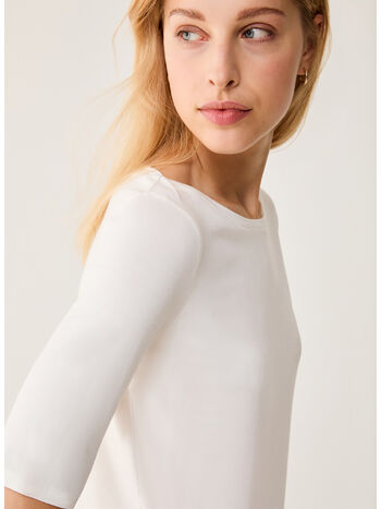 T-SHIRT CON SCOLLO A BARCHETTA, 001 AVORIO, small