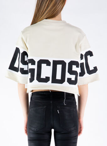 T-SHIRT CORTA CON BANDA LOGO GCDS, WHITECUPGREY57, small