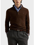 MAGLIONE MEZZA ZIP CON LOGO RICAMATO, CACAO BROWN HEATHER, thumb