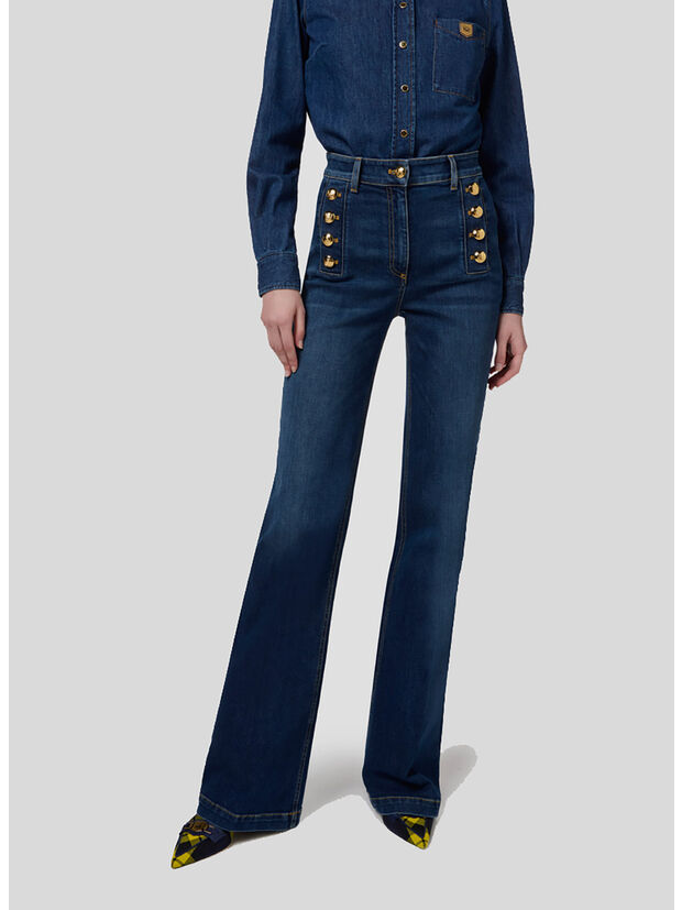 JEANS A ZAMPA CON BOTTONIERA, 104 BLUE DENIM, large