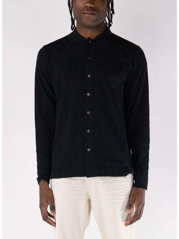 CAMICIA IN MAGLIA A MANICHE LUNGHE, 999 NERO, medium
