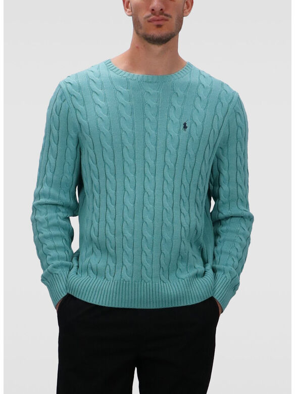 MAGLIONE GIROCOLLO TRECCIATO, DEEP SEAFOAM, medium