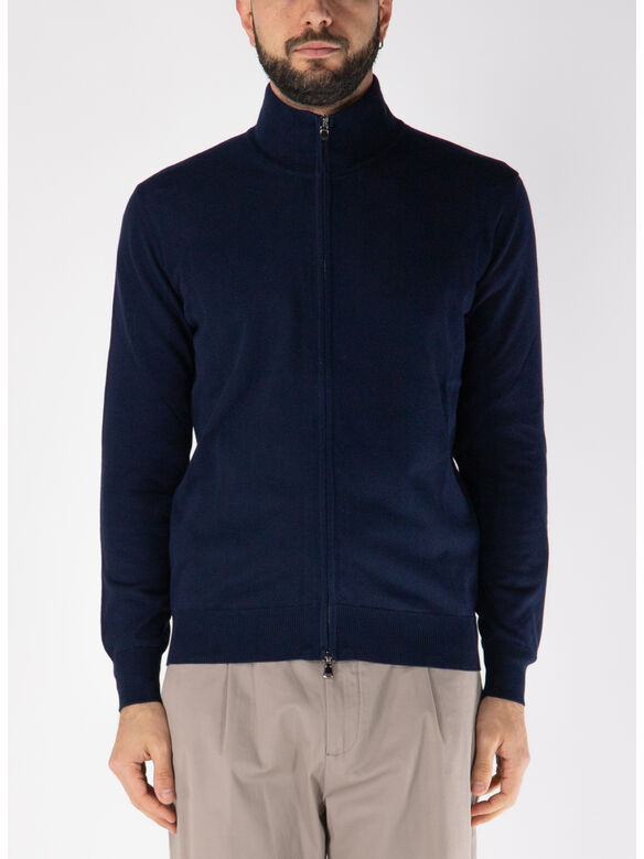 MAGLIONE FULL ZIP A COLLO ALTO, 38 BLU, medium