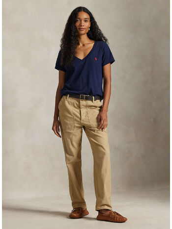 T-SHIRT IN JERSEY CON SCOLLO A V, CRUISE NAVY, small