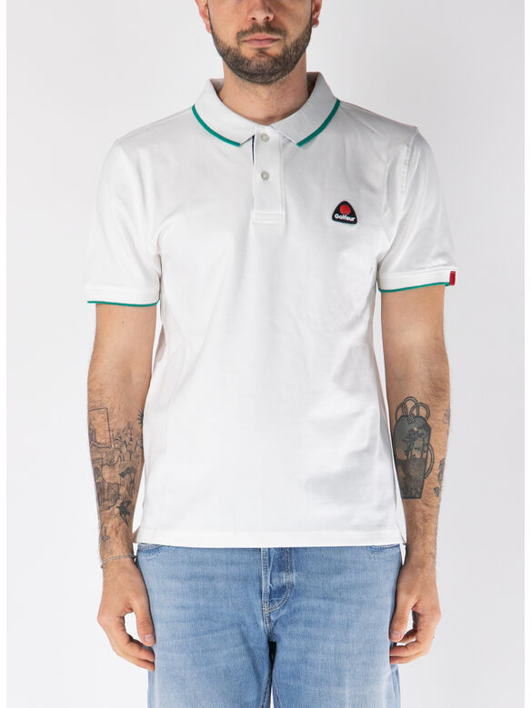 POLO PIQUET A MANICHE CORTE CON LOGO, 002 OFF WHITE, medium