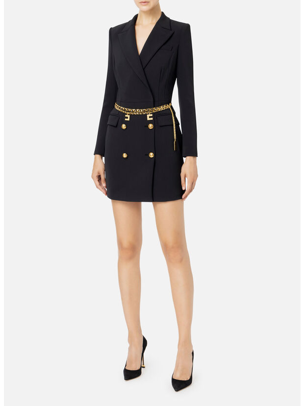 ABITO ROBE MANTEAU IN CRÊPE STRETCH CON CINTURA, 110 NERO, large