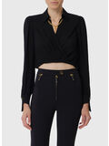 BLUSA IN GEORGETTE CON DETTAGLIO GIOIELLO, 110 NERO, thumb