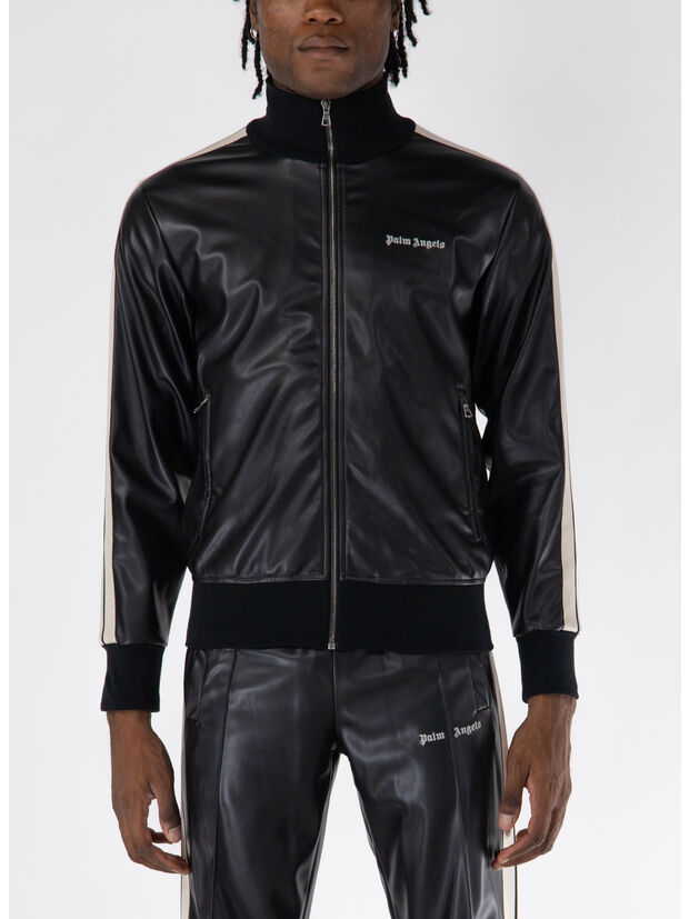 FELPA TRACK FULL ZIP LEATHER EFFECT, 1003 BLACK/OFF WHITE, large