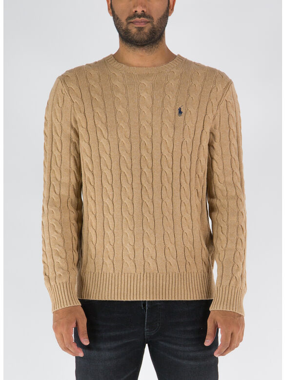 MAGLIONE A TRECCIA, CAMEL MELANGE, medium