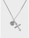 COLLANA CROSS + ROSE NECKLACE, SILVER, thumb
