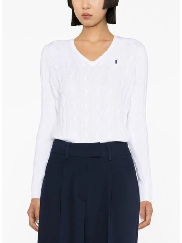 MAGLIONE SCOLLO V, WHITE, medium