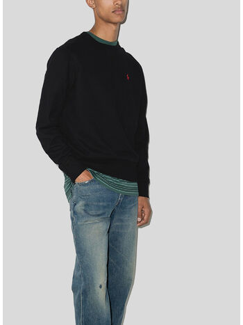 FELPA GIROCOLLO CON LOGO RICAMATO, POLO BLACK, small