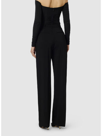 PANTALONI IN CR&Ecirc;PE LEGGERO CON LOGO CHARM, 110 NERO, small