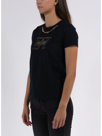 T-SHIRT IN COTONE CON LOGO E CATENA, , small