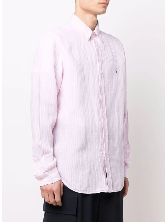CAMICIA A RIGHE IN LINO, PINK/WHITE, medium