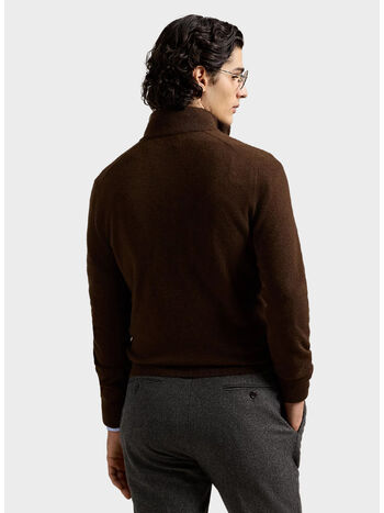 MAGLIONE MEZZA ZIP CON LOGO RICAMATO, CACAO BROWN HEATHER, small