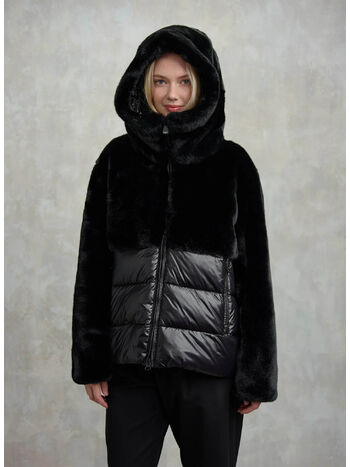 GIUBBOTTO IN NYLON CON PELLICCIA ECO FANEVIL, 390 JAVA MARRONE, small