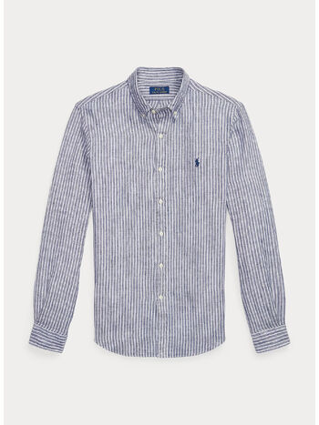 CAMICIA IN LINO A RIGHE SLIM-FIT, 7188G NEW CLASSIC NAVY WHITE, small