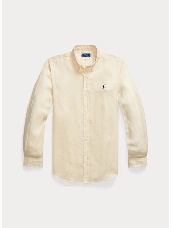 CAMICIA IN LINO CON LOGO RICAMATO, FULL CREAM, small