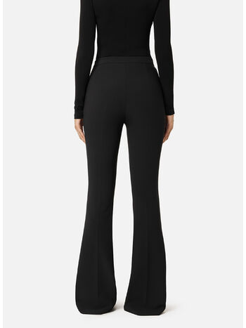 PANTALONE PALAZZO IN CRÊPE STRETCH CON MORSETTO, 110 NERO, small