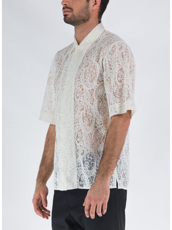 CAMICIA IN PIZZO COTONE E POLIESTERE, 02 WHITE, small