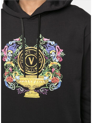 FELPA CON CAPPUCCIO V-EMBLEM GARDEN, , small