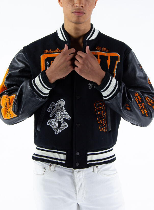 OFF-WHITE GIUBBOTTO IN PELLE VARSITY Arancione, Bianco, Grigio, Nero Uomo |  Selecteur