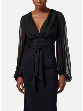 CAMICIA IN VOILE DI SETA CON FUSCIACCA, 110 NERO, small