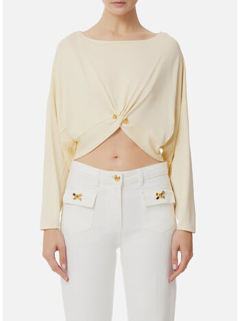 T-SHIRT IN JERSEY CRÊPE CON PIERCING, DC7 LEMONADE, small