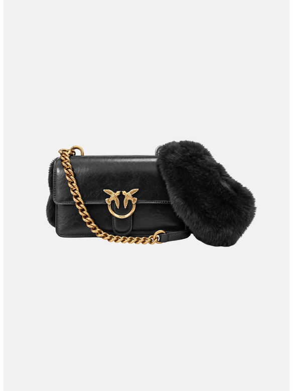 BORSA LOVE ONE MN LGHT IMIT.FUR H., Z99Q NERO-ANTIQUE GOLD, medium