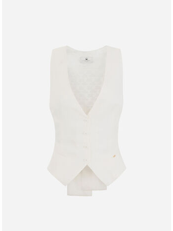 GILET IN GABARDINA DI MISTO LINO, 360 AVORIO, small