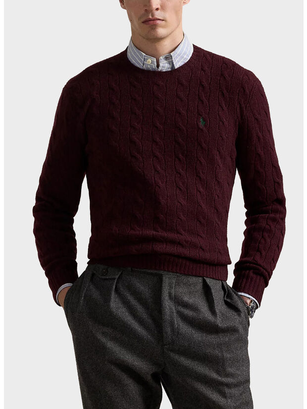 MAGLIONE GIROCOLLO IN MAGLIA TRECCIATO, AGED WINE HEATHER, large