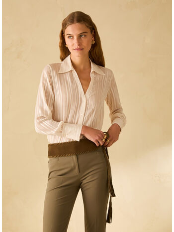 CAMICIA CON TEXTURE A RIGHE, 001 BIANCO, small