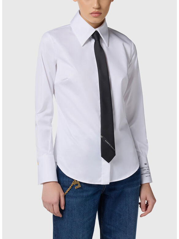 CAMICIA IN POPELINE DI COTONE CON LOGO, 100 BIANCO, medium