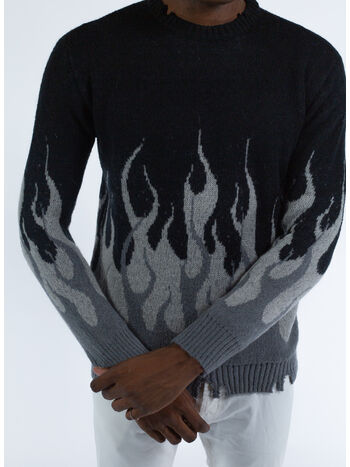 MAGLIONE WITH GREY JACQUARD FLAMES, BLACK, small