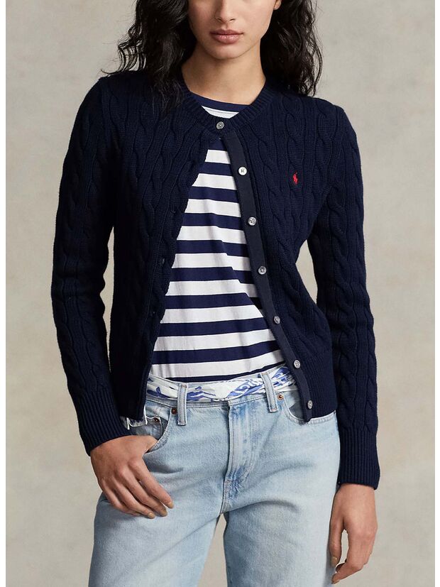 CARDIGAN CON BOTTONI IN MAGLIA TRECCIATO, HUNTER NAVY, large