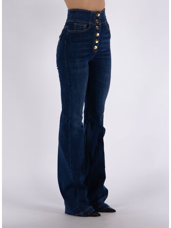 JEANS PALAZZO CON BOTTONIERA E MORSETTO, 104 BLUE DENIM, small