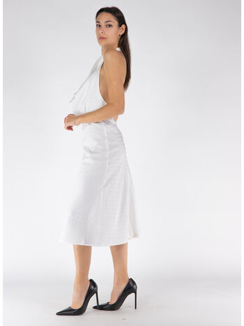 ABITO MIDI IN VISCOSA JACQUARD CON SCOLLATURA SULLA SCHIENA, 360 AVORIO, small
