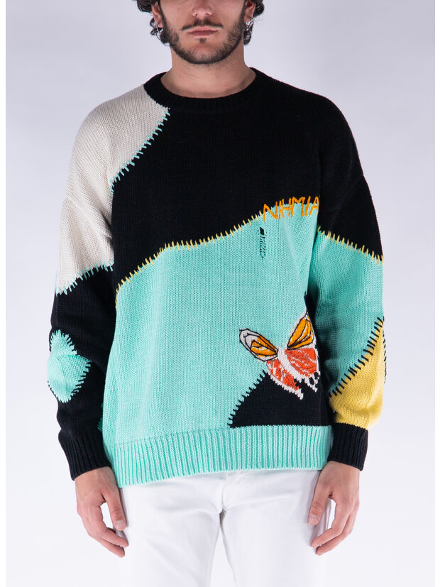 MAGLIONE A GIROCOLLO BUTTERFLY INTARSIA, , large
