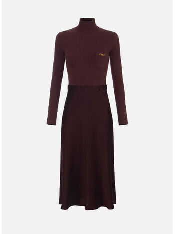 ABITO IN MAGLIA A COSTINE E RASO CON TASCHINO, EA4 MERLOT, small