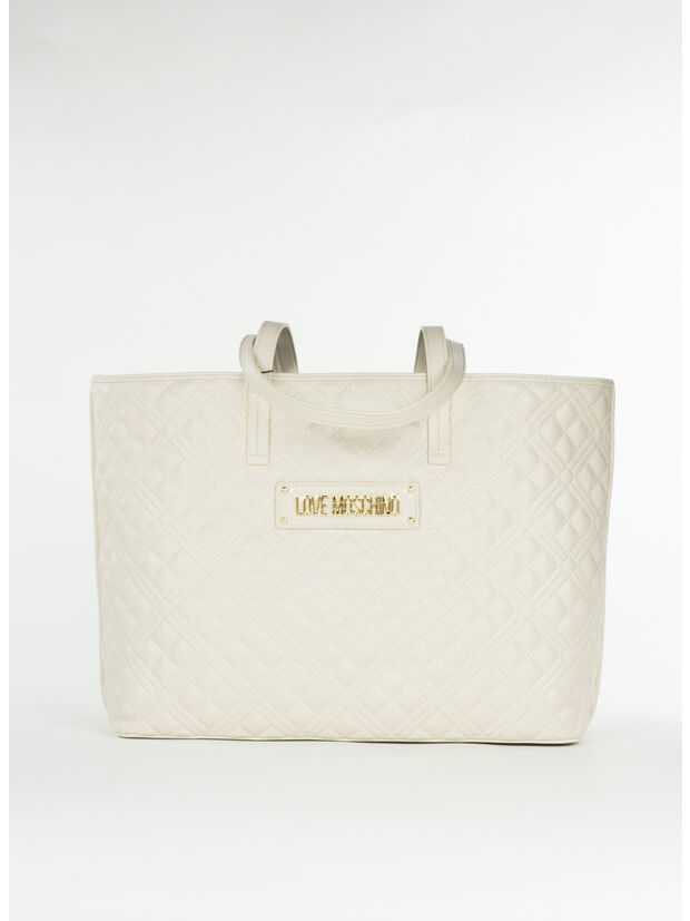 BORSA SHOPPER TRAPUNTATA CON LETTERING LOGO, 110, large